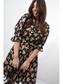 Floral dress with a ruffle at the neckline, black 30360 - Online store - Boutique